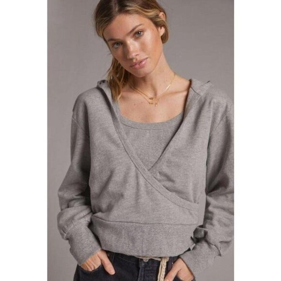 NWT Anthropologie Porridge Gray Cutout Layered Hoodie Sweatshirt XS - Picture 1 of 8